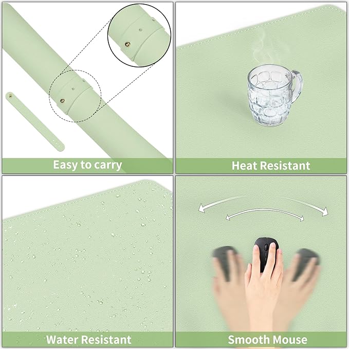Double-Sided Office Desk Mat, Large Mouse Pad, Waterproof PU Leather Protective Pad, Laptop Desk Pad, Dual Use Cover Protector for Office/Home Keyboard (Matcha+Purple, 31.5''×15.8'')