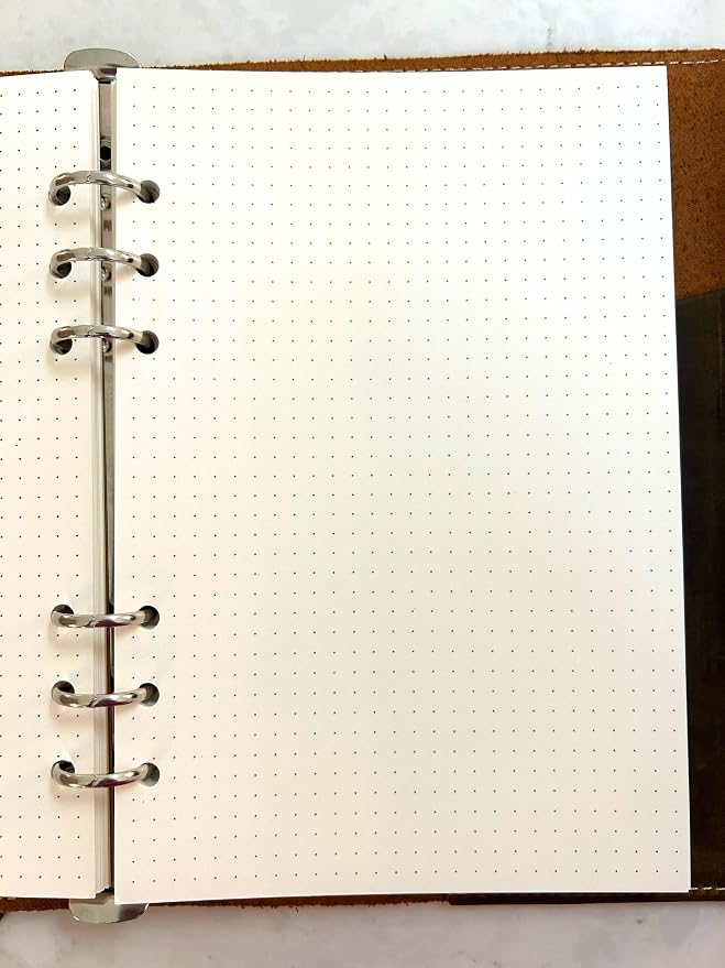 Wanderings A5 6-Ring Binder Planner Inserts - 8.3 x 5.6" - Thick Cream Color Dotted 120 GSM Loose Leaf A5 Paper Refills Compatible with Filofax 6 Hole 100 Sheets 200 Dot Grid Pages