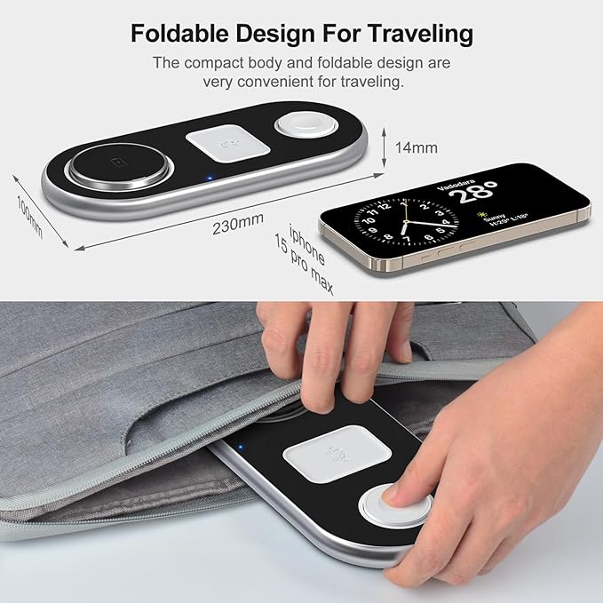 3 in 1 Charging Station for Apple Devices, Faster Mag-Safe Charger Stand, Magnetic Wireless Charger Station for iPhone 17 16 15 14 13 12 Pro Max Plus, Apple Watch iwacth & AirPods, Adjustable Angle