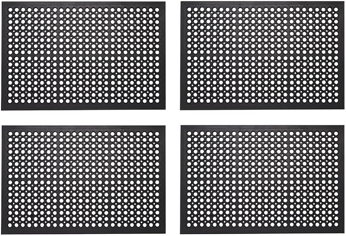 Envelor 4 Pack Anti Fatigue Mats for Kitchen Floor, Rubber Bar Mats, Non Slip Commercial Floor Mat with Drainage Holes, Indoor Outdoor Rubber Mat for Restaurant, Garage, Entryway 24 x 36 in