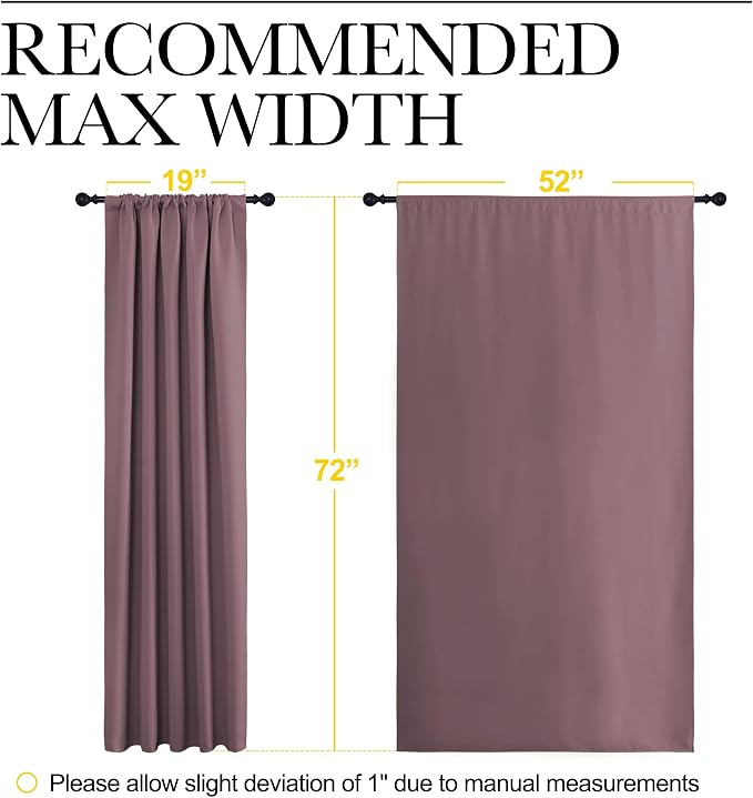 NICETOWN Living Room Curtains, Home Decorations Thermal Insulated Solid Rod Pocket Blackout Drapes for Cafe (Dry Rose, One Pair, 52 x 72-inch)