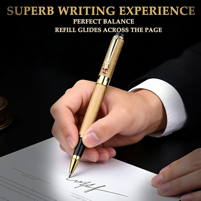 Nice pens for writing | Nice Rollerball Pens with Dragon Design, Elegant Gift Pen,for Men & Women Office & Signature Writing Pen, Refillable Black Ink Business Pen (Gold)