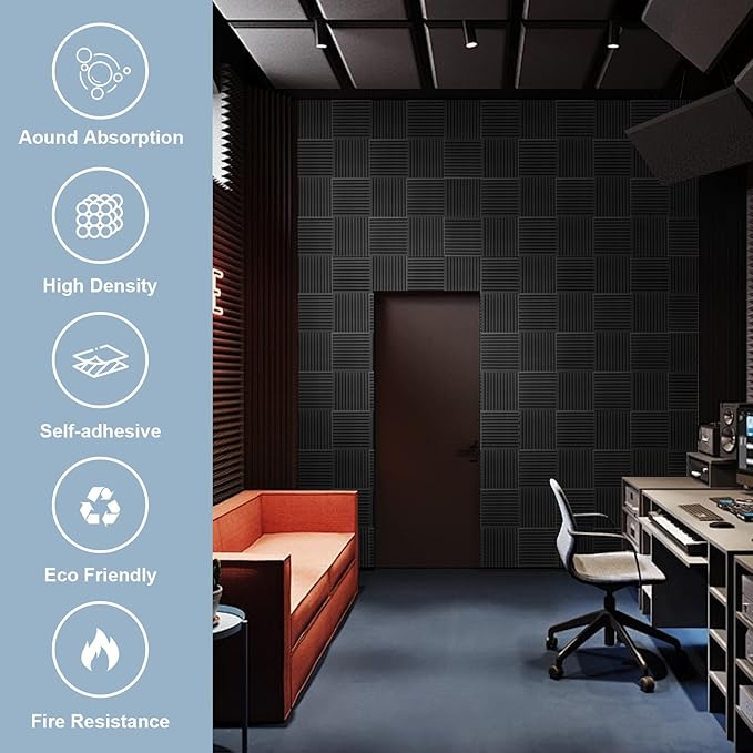 Sound Proof Foam Panels for Walls 48 Pack Acoustic Foam Panels with Self Adhesive 12" X 12" X 1" Wedges Acoustic Foam Panels Sound Dampening Panels