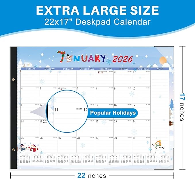2026 Desk Calendar Large 22x17 – 01/2026-07/2027 Desk Top Calendar 2026 with plastic cover