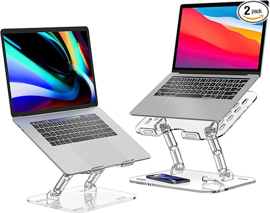 Lpoake 2 Pack Acrylic Laptop Stand for Desk, Adjustable Ergonomic Laptop Riser, Portable Foldable Computer Stand, Compatible with 10 to 15.6 Inches Notebook and MacBook, Clear