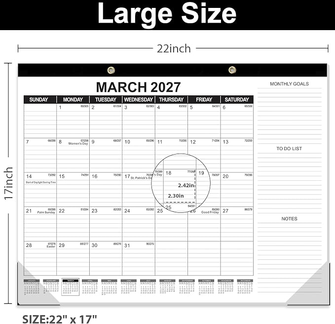 GuassLee Large Desk Calendar 2026,3 Packs 22" x 17" Desktop Wall Calendar 19 Months Wall Planner Runs from Jun. 2026 to Dec. 2027 with Julian Date To-do & Notes Monthly Goals for School Home Office