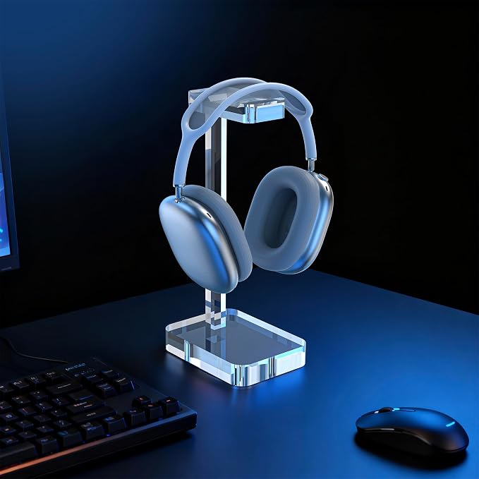 Headphone Stand Headset Holder for Desk, Solid Christal-Clear Acrylic with Stable Base Earphone Hanger for Gaming Room Office Accessories