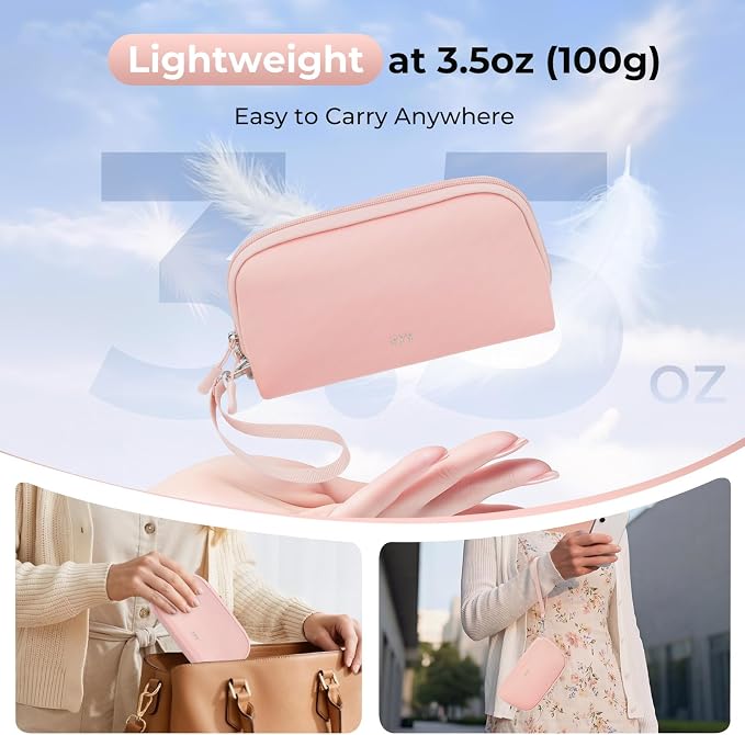 FYY Travel Cable Organizer - 8 Compartments Lightweight Water Resistant Tech Pouch with Wrist Strap, Portable Electronic Accessories Case for Cord Charger Storage for Travel Home Office, Pink (Small)