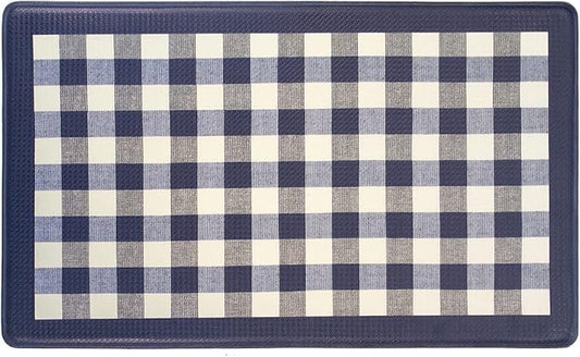 ACHIM Anti-Fatigue Floor Comfort Mat - 18 x 30 Inch (Buffalo Check Navy) - Waterproof Non-Slip Rug - Easy to Clean Cushioned Mat for Kitchen, Bathroom, Standing Desk & Office Home Decor