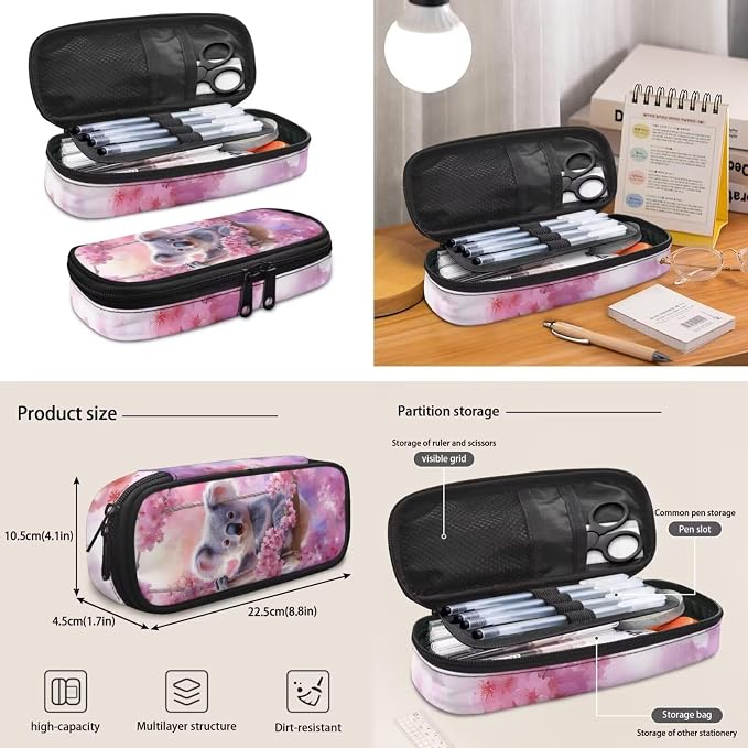 Cute Koala Backpack for Elementary School Girls, Cherry Blossoms 17 Inch School Bag with Insulated Lunch Bag,Cute Bookbag 4 PCS Set for Kids Ages 6-8 Back to School