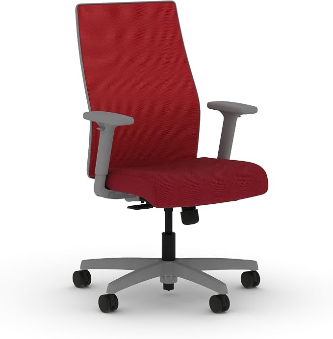 HON Ignition 2.0 Mid‑Back Ergonomic Office Chair, Mesh Task Desk Chair with Lumbar Support, Standard Synchro‑Tilt, Height and Width Adjustable Arms, Titanium Frame, Bullseye