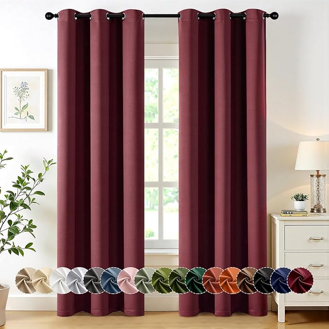 MIULEE Blackout Curtains for Bedroom Living Room 2 Panels, Thermal Insulated Room Darkening Drapes Grommet Noise Reducing Light Blocking Window Treatments 90 Inches Long 40x90 Inch Burgundy Red