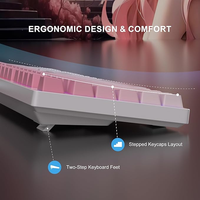 MageGee MK-Storm Mechanical Gaming Keyboard, 104 Keys Wired Light Up Keyboard with Linear Red Switch, RGB Backlit, Side Printed Keycaps, N-Key Rollover for Laptop, Desktop, PC (Gradient Pink)