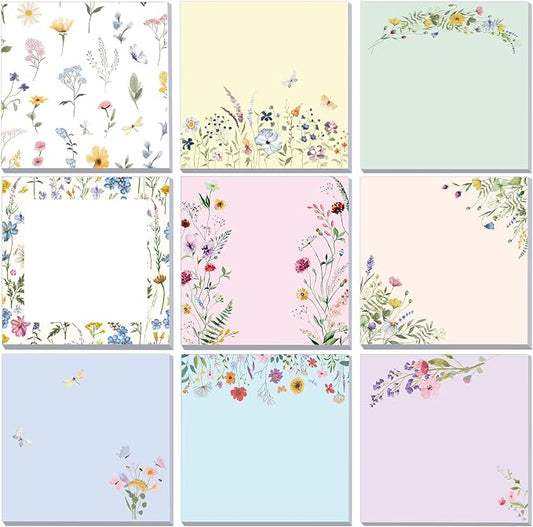 9 Pads Cute Sticky Notes Cartoon Self Stick Notepads 3x3 Inches Notes Adhesive Memo Pad Office Decor Gifts for Students School Teacher Office Meeting(Wildflower)