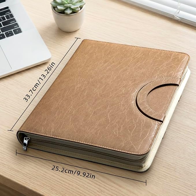 Zippered Padfolio Portfolio Binder, 40 Sleeves & Tablet Holder Case | Features 40 transparent sleeves, tablet pocket & writing pad. Textured leather for office & travel. Secure zipper closure.