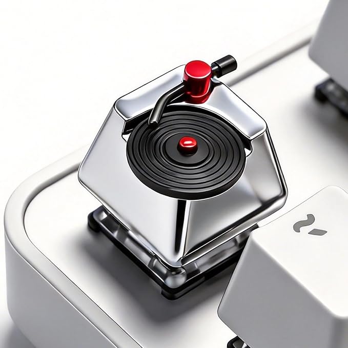 Artisan Keycaps, Vinyl Record Player Custom Cover Caps for MX Mechanical Keyboard, Movable Turntable Tonearm Records Resin Handmade 1U Replacement for Esc Del Arrow Key (Silver and Black)