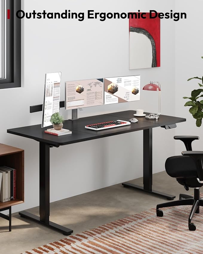 SANODESK Dual Motor Electric Standing Desk 71 x 32 Inches, Height Adjustable Sit Stand Desk with Large Splice Board for Home Office, Computer Workstation, Study & Gaming, Black Frame/Black Top
