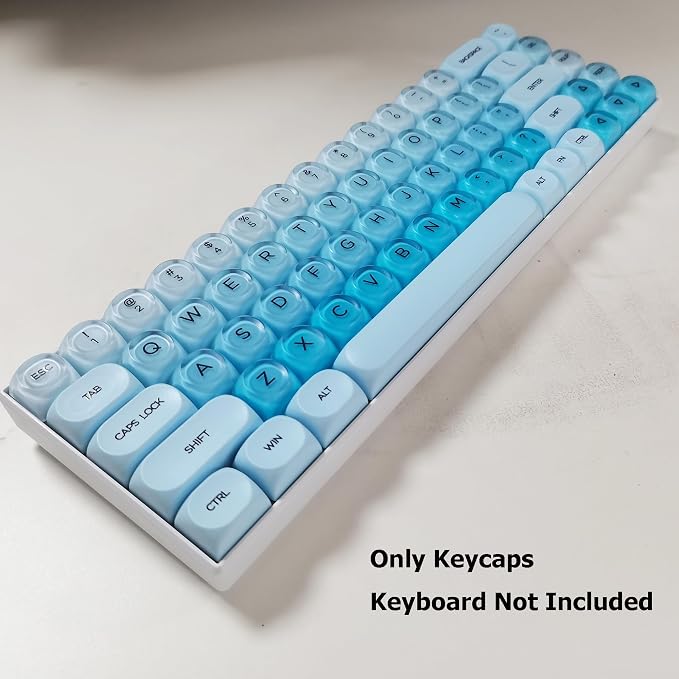 Guffercty kred Jelly Keycaps, 132pcs Cute PBT Keycaps HOA Low Profile Round Custom Keycaps for 60%/65%/75%/80%/96%/100% Mechanical Gaming Keyboards(Blue Sky)