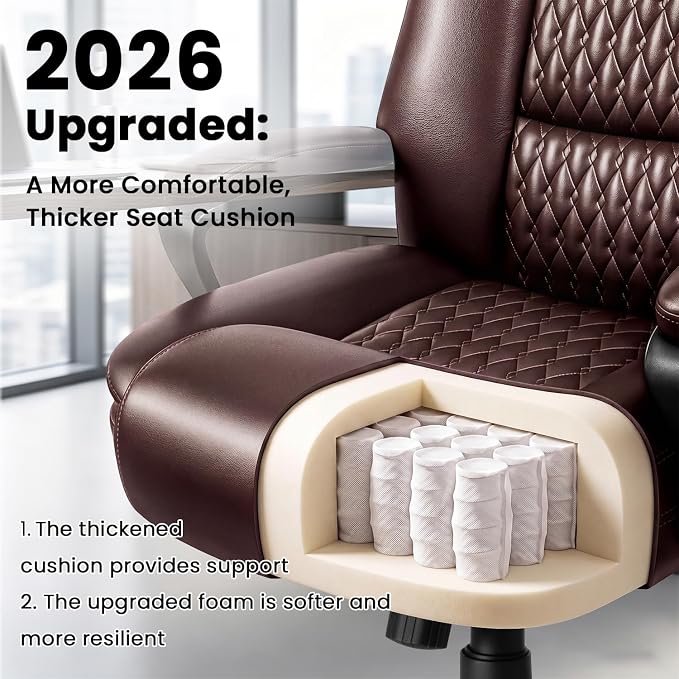 OFIKA Leather Office Desk Chair,Ergonomic Office Chair with Lumbar Support,Computer Chair,Executive Leather Chair with Padded Flip-up Arm,Adjustable Armrests, Black,275LBS