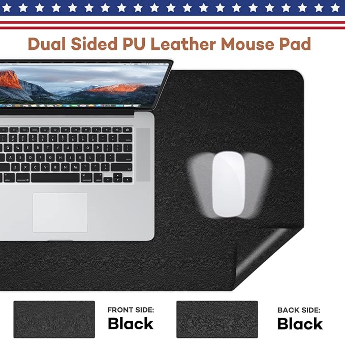 RostiKong Multifunctional Office Desk Pad Non-Slip Desk Mouse Pad Waterproof PU Leather Desk Table Protector Large Desk Blotter Dual Sided Laptop Desk Writing Mat for Office Home (17'' x 36'' Black)