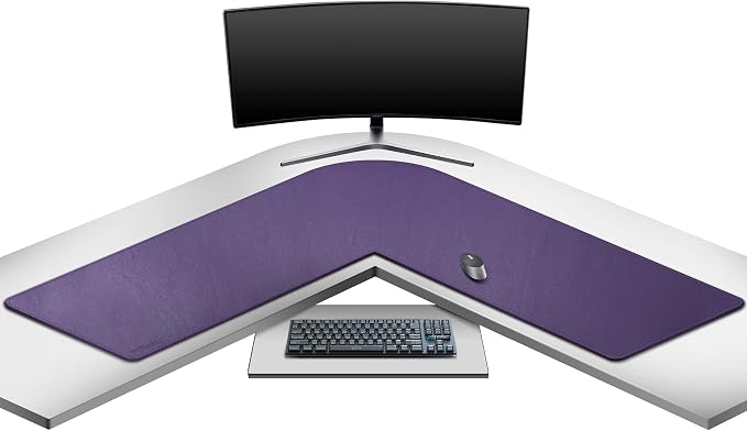 Mydours L-Shape Desk Pad, 54" L x 54" L x 16" W Mega PU Leather Corner Computer Keyboard Desk Mat Blotter, XXL Large Gaming Mouse Pad for Home and Office Desktop (Purple)
