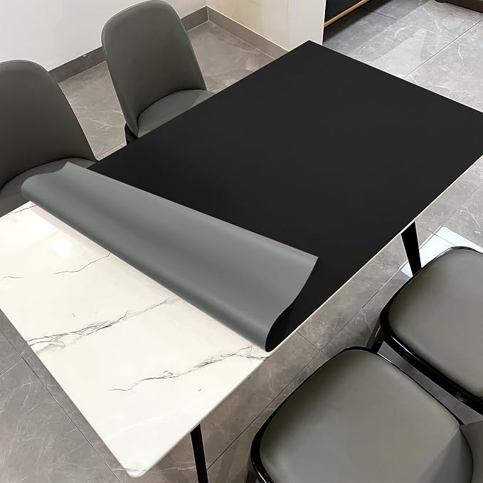Faux Leather Table Cover,1.8mm Thick,48x72 Inch Table Protector,Table Protector for Dining Room Table,Dining Table Cover,Table Pads for Dining Room Table(Black+Gray,48x72)