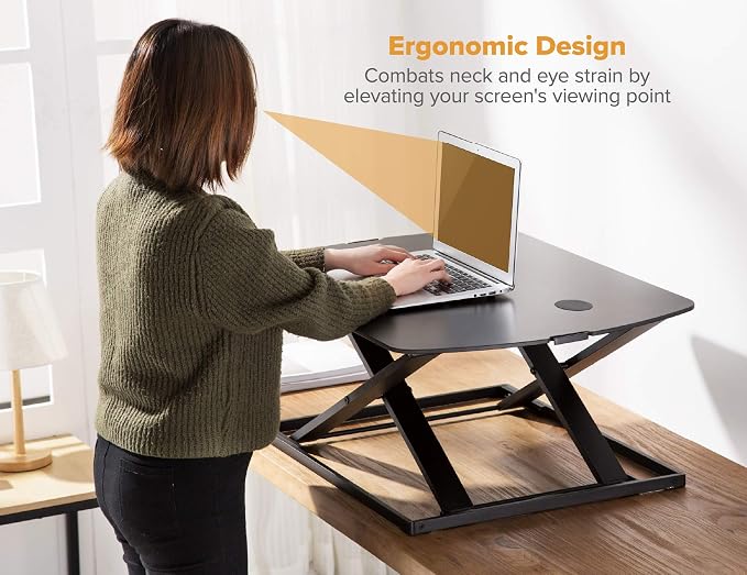 Bostitch Office Sit Stand Desk Converter, Height Adjustable Workstation Riser, Includes Wireless Charging Pad, Black (STND-3122BK)