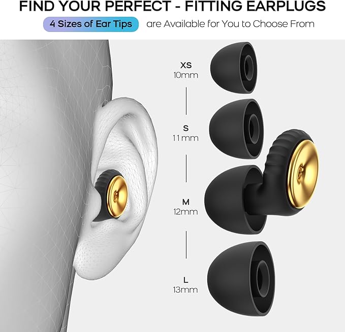 2 Pairs Noise Cancelling Earplugs with Premium Metal Design and Elegant Gift Box – for Sleeping, Concerts, Travel, Noise Sensitive – 35dB Reusable Silicone Earplugs for Men and Women,Gold