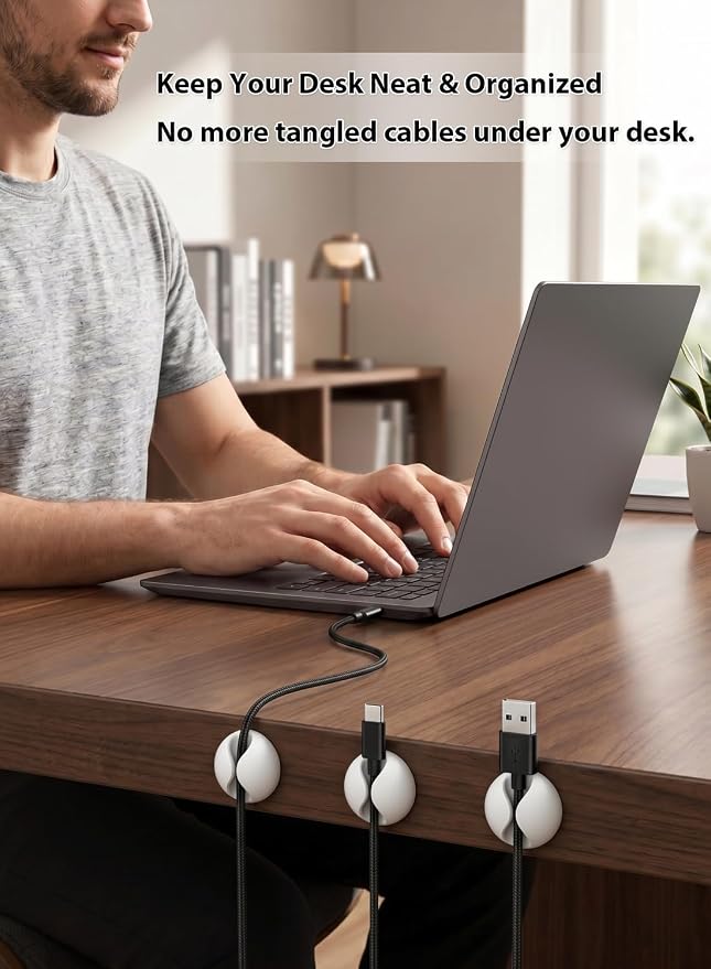 Shintop 6pcs Cord Holder, Self-Adhesive Cable Clips for Phone Chargers | Rubber Wire Organizer, Desk Cable Management, Residue-Free, Easy Reach, Secure Hold, for Phone Chargers, USB, and Mouse Cords