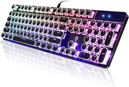 Typewriter Style Mechanical Gaming Keyboard RGB Backlit Wired with Blue Switch Retro Round Keycap 104 Keys Keyboard Compatible with Laptops/Chromebook/Desktop (Black 104 Keys RGB)