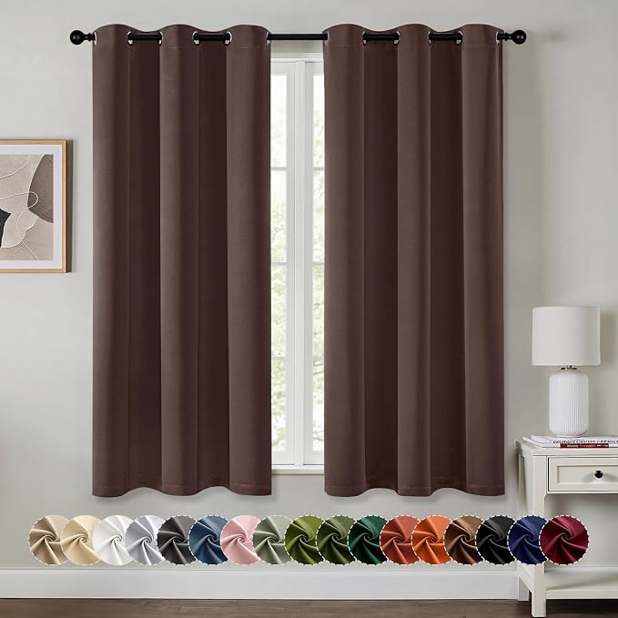 MIULEE Blackout Curtains for Bedroom Living Room 2 Panels, Thermal Insulated Room Darkening Drapes Grommet Noise Reducing Light Blocking Window Treatments 45 Inches Long 40x45 Inch Dark Brown
