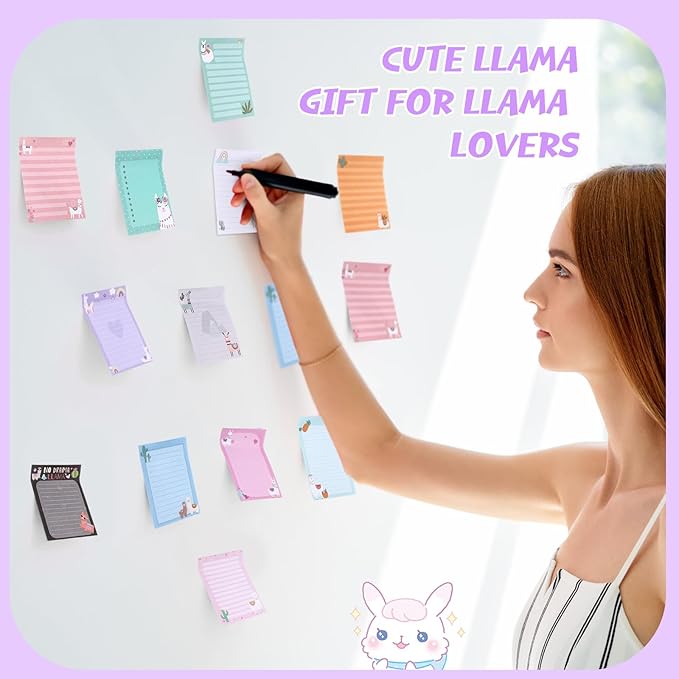 12 Pieces Llama Sticky Notes Cute Animal Alpaca Self Stick Notepads Gift for Mexican Camel Theme Party, 3x4 Inch No Drama to Do List Cactus Notepads Llama Gifts for Home and Office