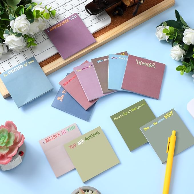 Yinder 24 Pcs Inspirational Sticky Notes Thank You Gift Motivational Sticky Note Pad Employee Appreciation Gift Bulk for Staff Coworker Teacher Nurse Office Groups 3 x 3'' (Thank You,Morandi Color)