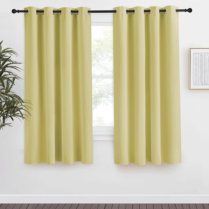 NICETOWN Blackout Curtain 57 inch Length, W55 x L57 Inch, Paler Yellow, 8 Grommets Top, 1 Piece, Thermal Insulated Modern Window Treatment Soundproof Drape Panel for Bedroom/Living Room