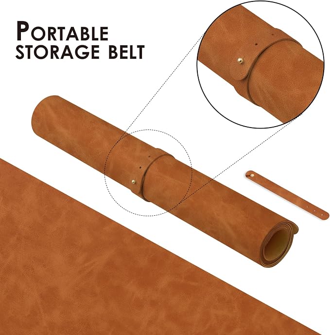 Distressed Leather Desk Mat - Non-Slip PU Desk Pad for Office and Home - Desk Organization and Accessories - Ideal for Large Mouse Pad and Desk Mats on Top of Desks(Tan,47.2"x 17")
