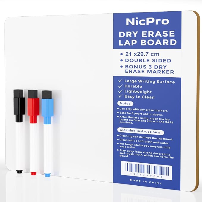 Nicpro Small Dry Erase Lapboard, 2 Pack Small White Board 9''x 12'' Mini White Board Double Sided with 3 Water-Based Pens, Portable Whiteboards for Kids Students Teachers Classroom Homeschool Supplies