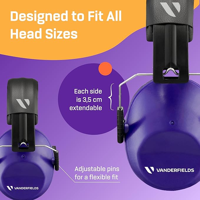 Vanderfields - Hearing Protection Ear Muffs - Over 33 dB (2K Hz) Broad Noise Cancelling Sound Reduction - Adults & Teens