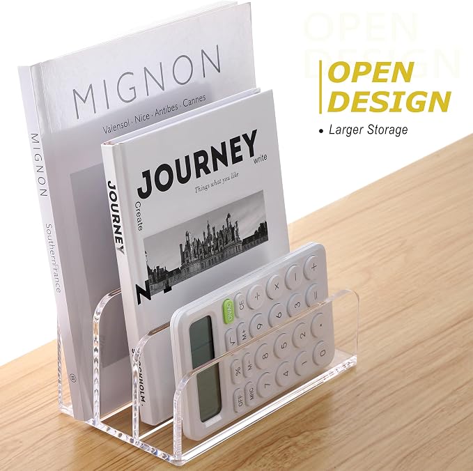 SANRUI Clear Acrylic Mail File Organizer Sorters for Desk, 3 slot Laddered | Desktop Vertical Letter Holder, Multifunction Envelope Folder Racks Holders for Office,Home, School