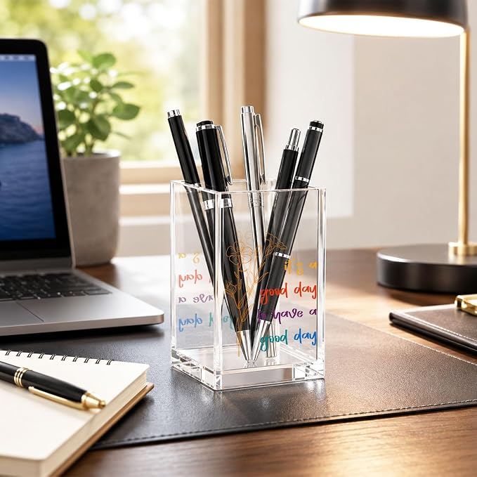 Acrylic Pen Holder Cup, Inspirational Little Reminders Desk Decor, Positive Affirmations Pencil Holder Organizer, Mental Health Gift for Women Coworker Friend