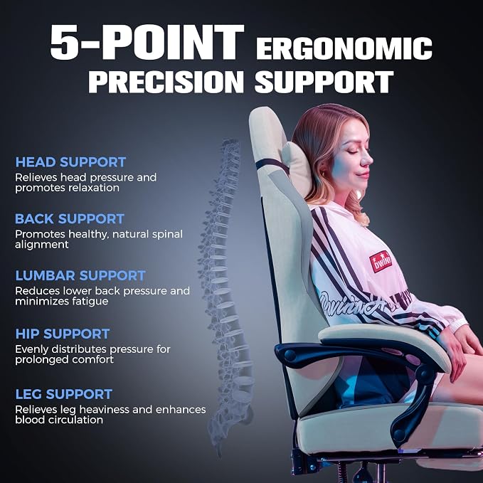 GTPLAYER Big and Tall Gaming Chair 350lbs Heavy Duty Office Chair with Foot Rest, High Back Pocket Spring Ergonomic Computer Chair for Adults, Wide Comfy Seated Cushion with Linkage Armrests, Grey