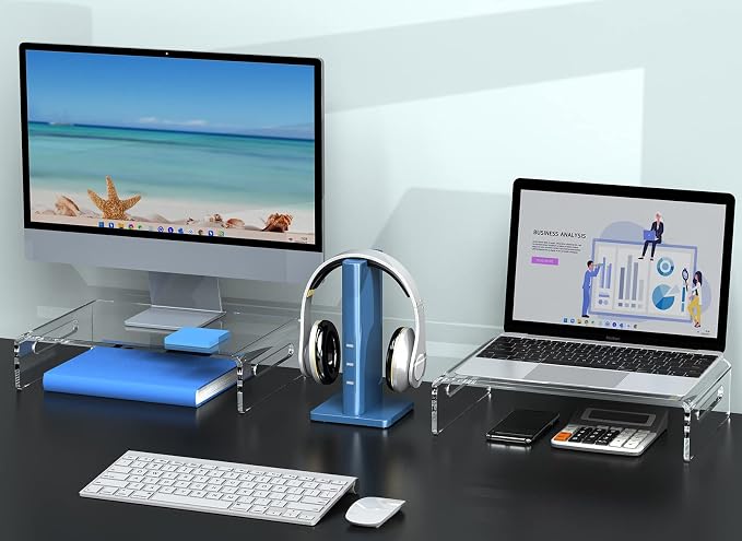 Zimilar 2 Pack Monitor Stand Riser, Acrylic Monitor Stand for Computer | Laptop, Printer, Notebook, Premium Clear Laptop Stand Acrylic Monitor Riser for Home Office, Monitor Stands for 2 Monitors