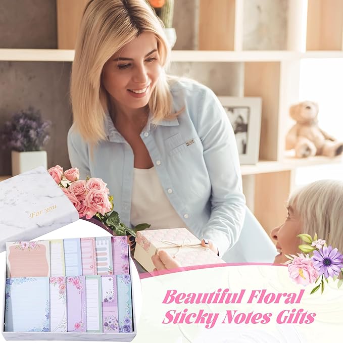 12 Pads Cute Sticky Notes Flower Sticky Notes 3 x 4 Inches Colored Adhesive Memo Reminder Decor Floral Memo Pads Flower Notepads for Journal Office Birthday Gifts