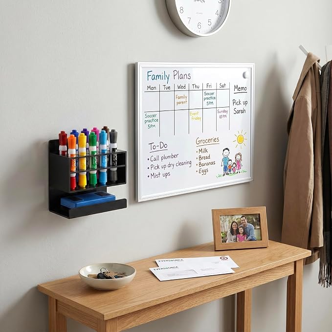 MyGift Dry Erase Marker Holder 10 Slots Whiteboard Marker Holder for Wall Dry Erase Eraser Holder Wall Mount Black