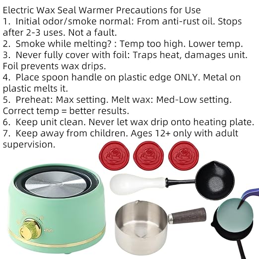 Sealing Wax Warmer Electric, Electrical Wax Seal Melting Furnace Warmer Kit with a 80ml Large Spoon, a Non-Slip Melt Scoop Great Tool for Melting Waxs Seals Sticks Beads (Green)