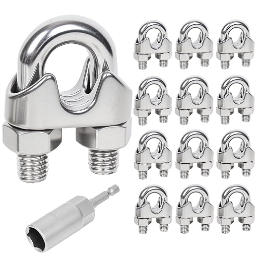 12 Pcs 3/8 inch Wire Rope Clips,Wire Rope Clamp,Cable Clamp | 304 Stainless Steel Smooth Rods for Industry, Metal Working Hobbies and DIY Craft