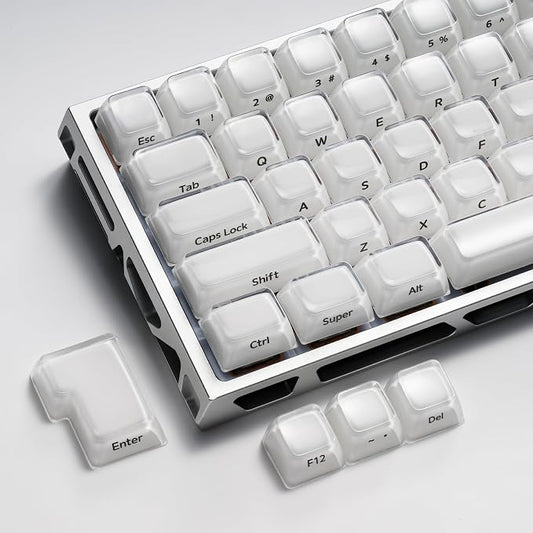 OHY XVX Lusterfly Jelly R2 MDA Profile Keycap Set, 122 Keys Double Shot PC+ABS Keycaps for MX Switches & ANSI Layout Mechanical Keyboards-White