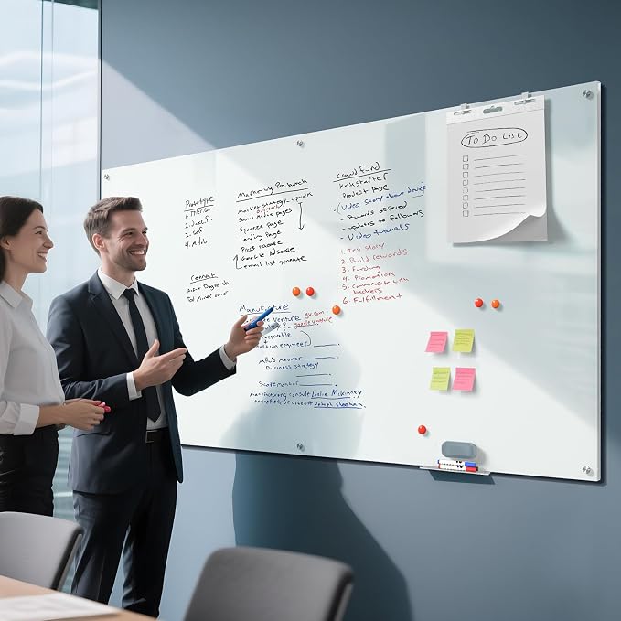 MaxGear Glass Whiteboard Tempered Magnetic Dry Erase Board 72x48 Inch | Magnetic Steel,Frameless Design,Smooth Writing,Ghost Free,Wall Mounted,Accessory Kits,Office Classroom Conference Room Use