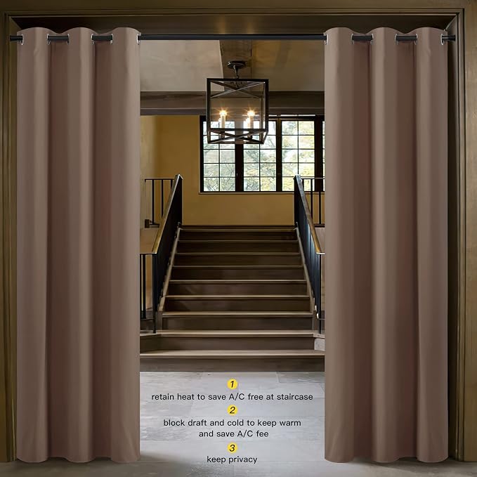 NICETOWN Sound Reducing Room Divider Curtain Screen Partition, Function Thermal Blackout Patio Door Curtain Panel, Sliding Door Insulated Curtain, Cappuccino, 5ft Wide x 11ft Long