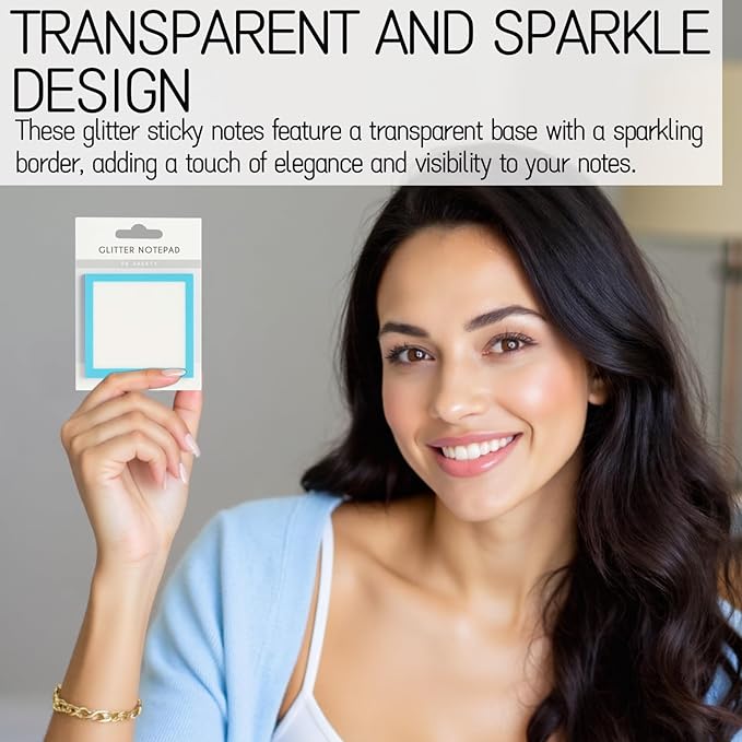 Glitter Sticky Notes, 150 Sheets Transparent Post Notes, Sparkle Self-Adhesive Memo Pads, 2.99" x 2.99", to-Do List, Reminders, Office & School Supplies, Gift
