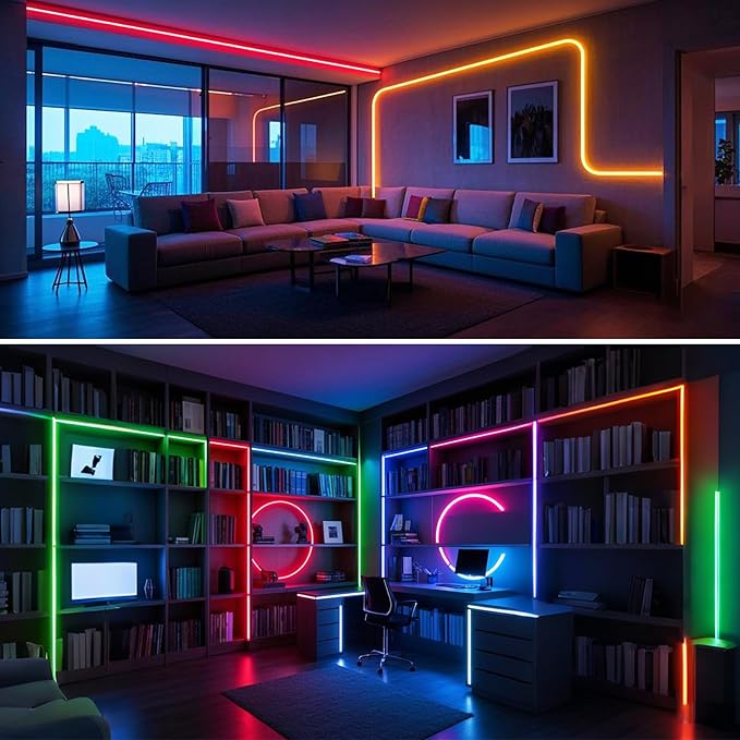 12V RGB LED Strip Lights, 16.4ft Black PCB Board 5050 IP65 Waterproof 300 LEDs Color Changing String Light Strips for Bedroom, Kitchen Decoration